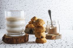 Homemade cookies with cacao powered and milk