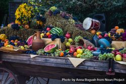 Wagon of bountiful fruits and squash for Tbilisoba festival bYAVjb