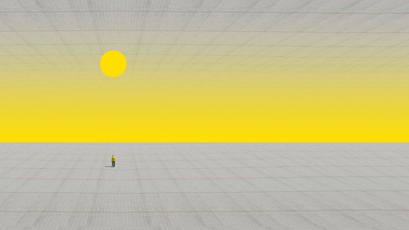 Conceptual image of a woman walking towards the sun