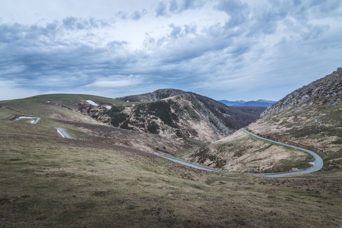 Winding road on hilly terrain