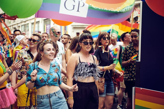 London, England, United Kingdom - July 7th, 2019: Group of people walking in Pride Parade