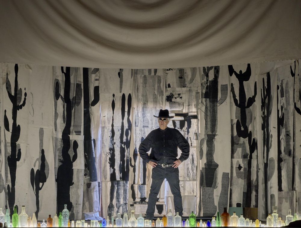 Man onstage at the Lyric Theatre in the small south-central New Mexico town of Carrizozo