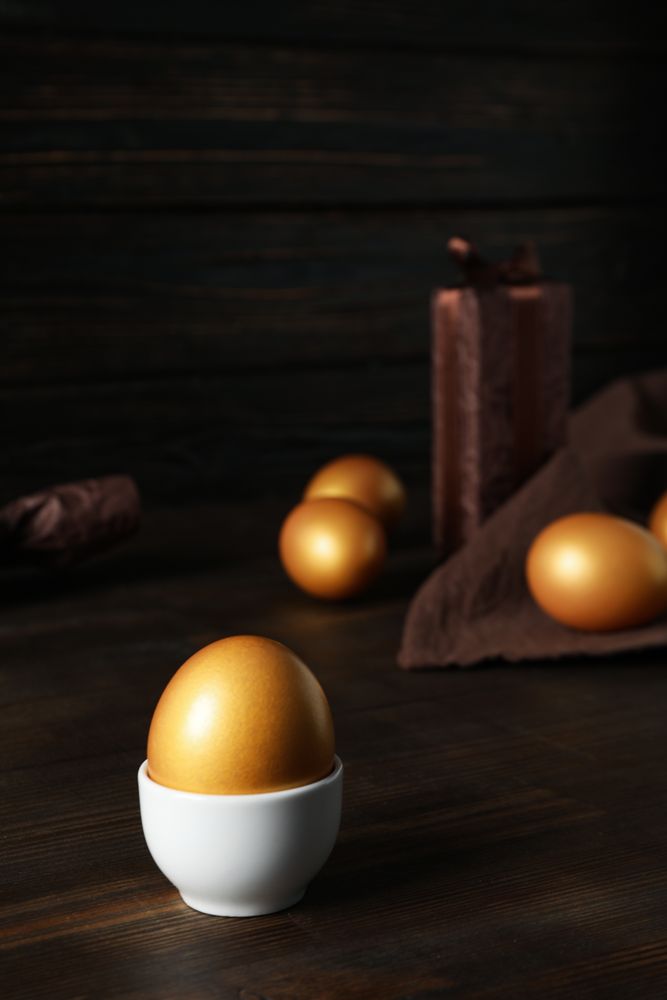 Pension rewards, returns and investment funding concepts, golden eggs