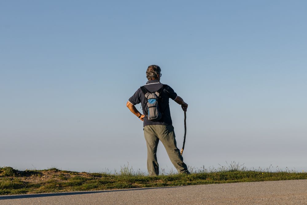 Man walking on the mountain