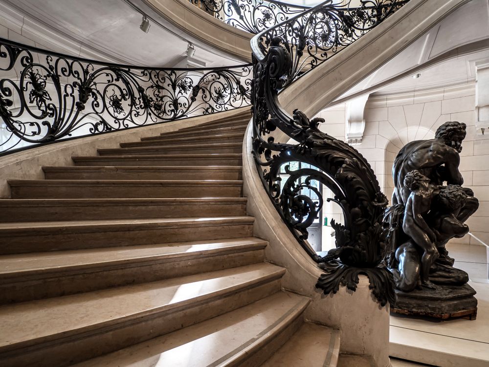 A chic twisted staircase in the Art Nouveau style in Paris. Museum Small Palace.
