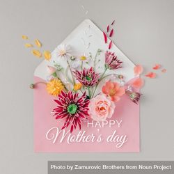 Pink envelope full of various flowers with “Happy Mothers Day” text bxwgM4