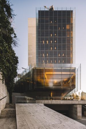 Multi storey building with parking on the ground floor