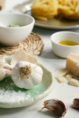 Fresh garlic and ingredients for Italian dish
