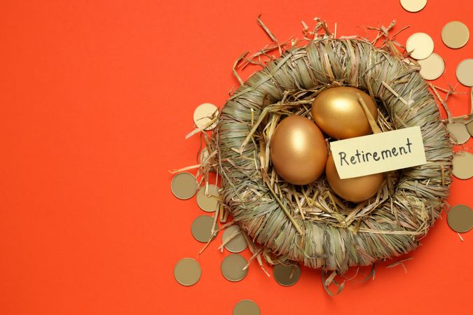 Concept of wealth and retirement - golden eggs
