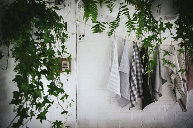 dish cloths hanging on twist with pins