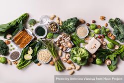 Arrangement of healthy vegan, plant based protein source and body building food 5rXeZb
