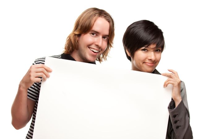 Couple Holding Blank Sign