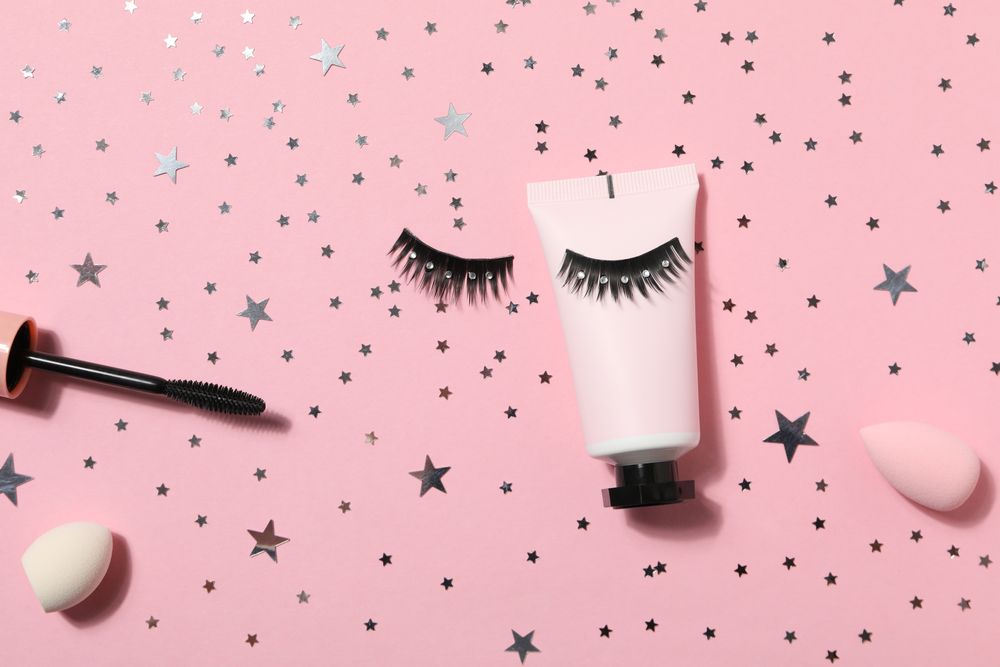 concept of cosmetology tools and beauty treatment, false eyelashes