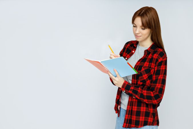 Concept of people, student on light gray background
