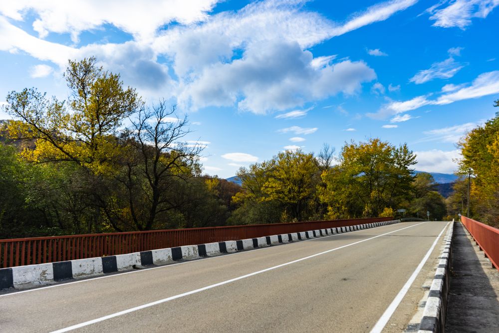 Autumnal road in Georgian mountain road, Gombori pass