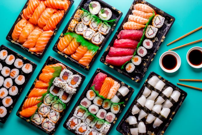 Tasty sushi served in a table