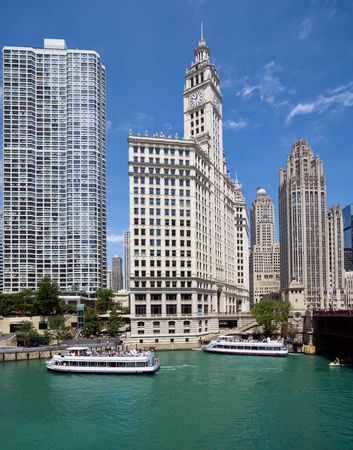 Downtown Chicago with a focus on the Wrigley Building