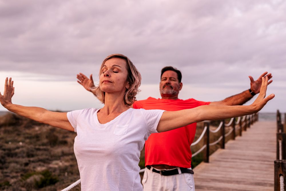 Adult couple exercising in nature