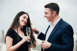 Happy businesspeople enjoy talking together