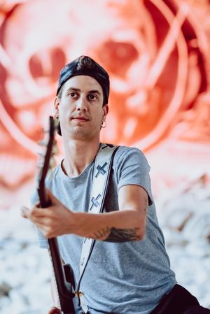 Musician playing electric guitar