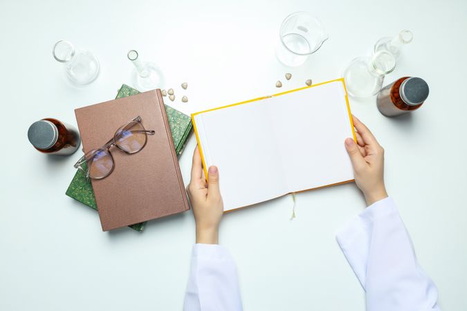 Concept of medical education and books, space for text