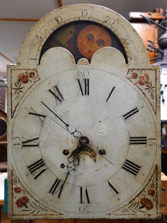 The moon dial of a grandfather clock