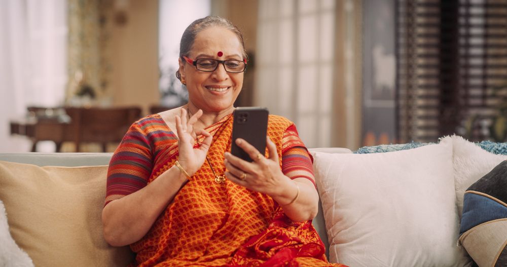 Mature Woman Using Video Call on Smartphone