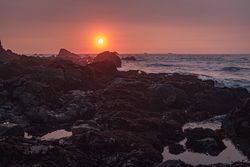 Tide pools on a Northern Californian beach at dusk
