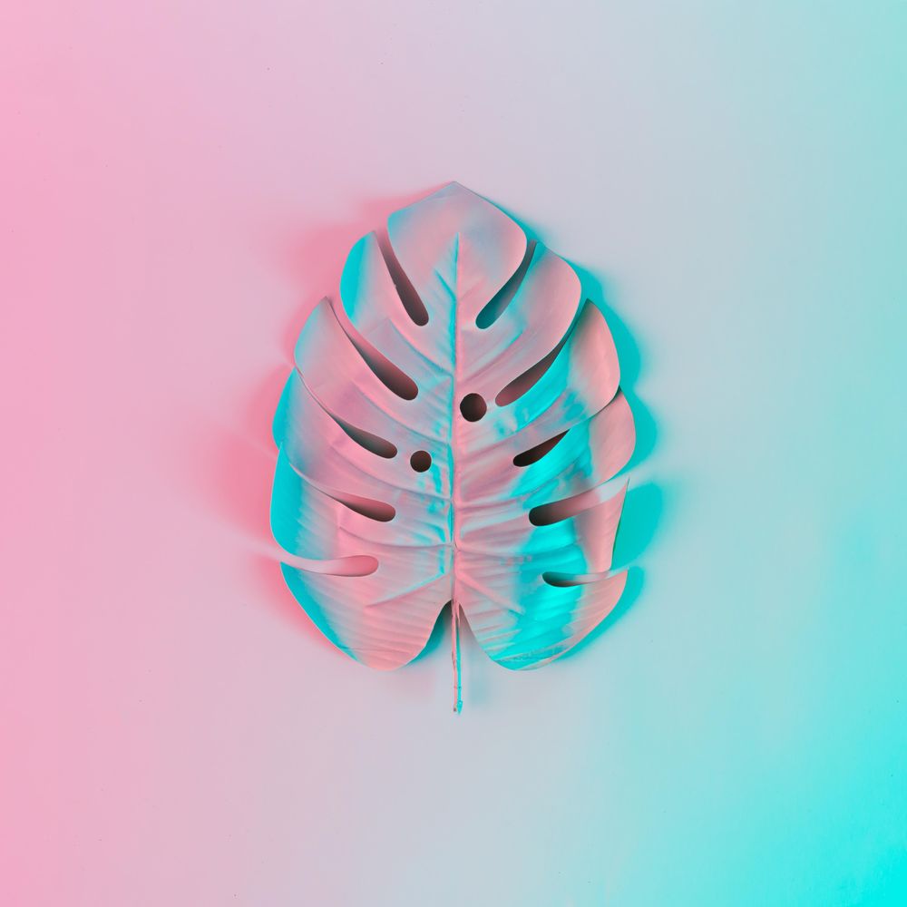 Tropical leaf in vibrant bold gradient holographic colors