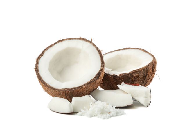 Group of coconut isolated on plain background. Tropical fruit