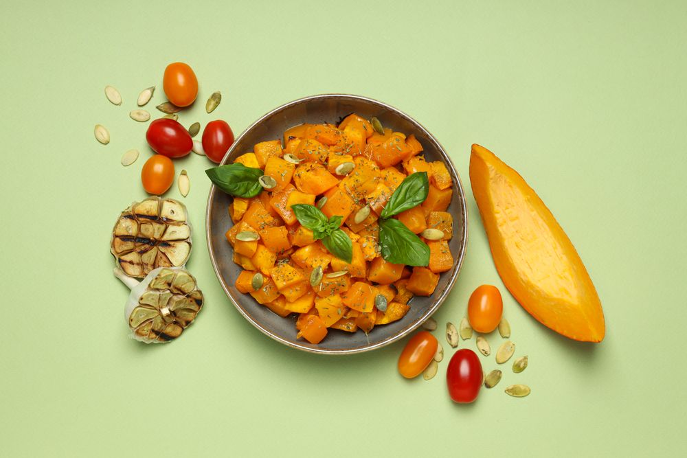 Concept of tasty homemade dish - baked pumpkin