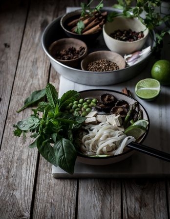 Spices and fresh vegetables for cooking