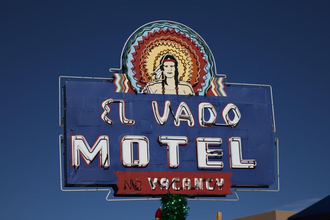 A classic sign for the 1937-vintage El Vado Motelon historic U.S. Route 66
