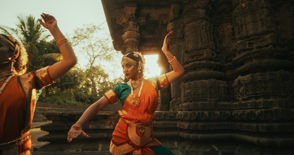 Dramatic Performance Done by Indian Women Practicing the Art of Bharatanatyam in an Ancient Temple.