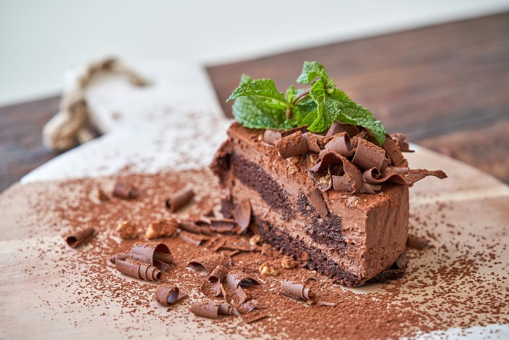 Chocolate cake pastry with toppings