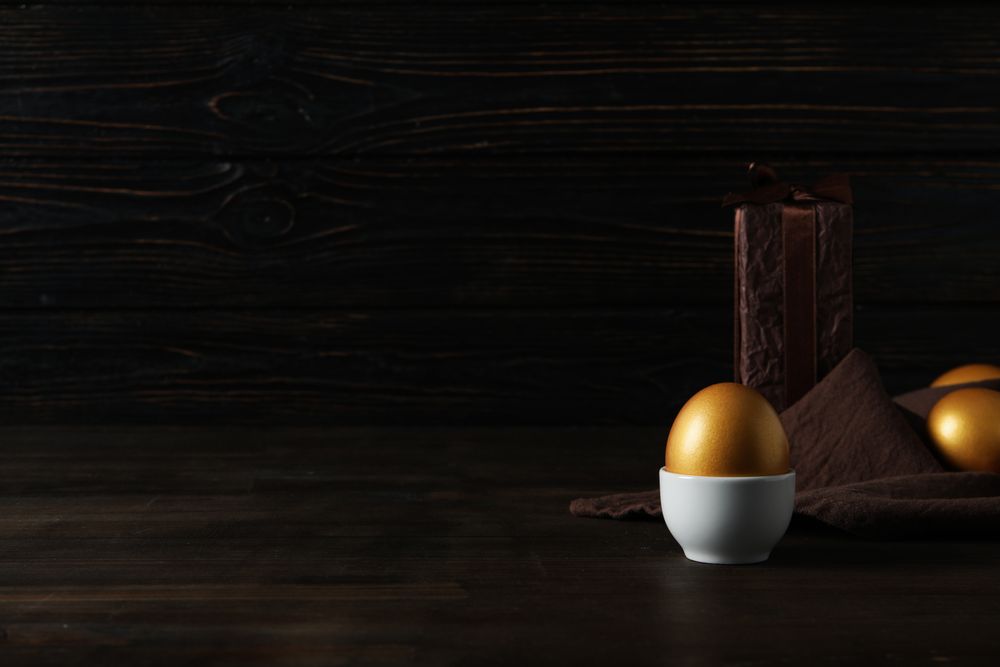 Pension rewards, returns and investment funding concepts, golden eggs