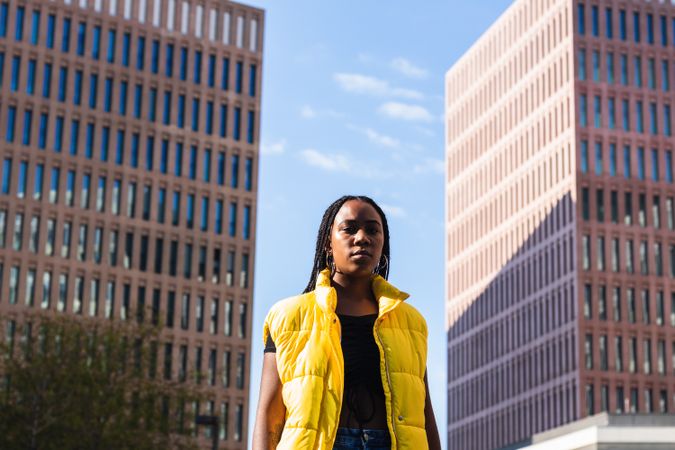 Trendy Black woman on city street