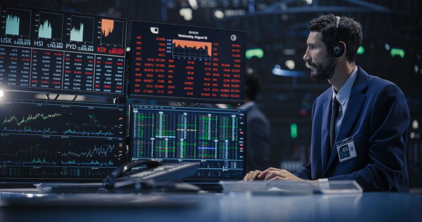 Stressed Stock Exchange Trader Can't Apprehend a Sudden Stock Market Collapse.