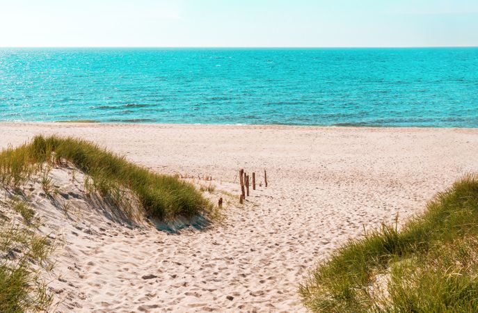 Sunrise scenery with the beautiful Sylt island beach and the horizon over North Sea, in Germany