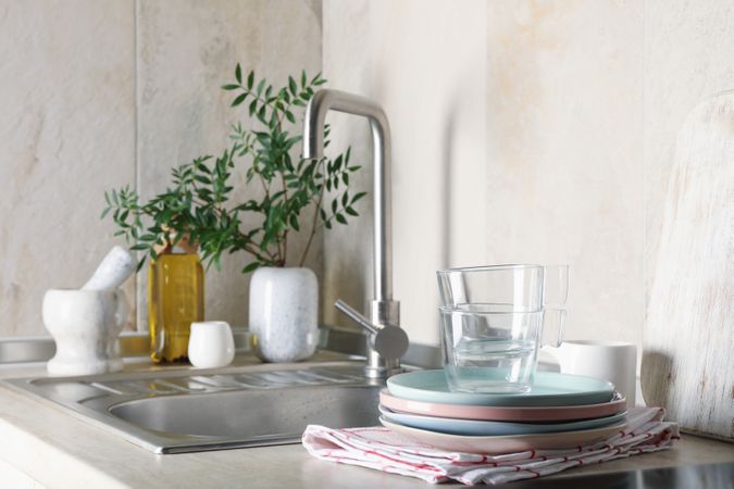 Kitchen interior with sink and different supplies