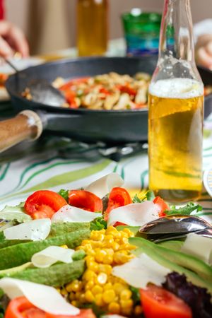 Avocado salad and pan with mexican food