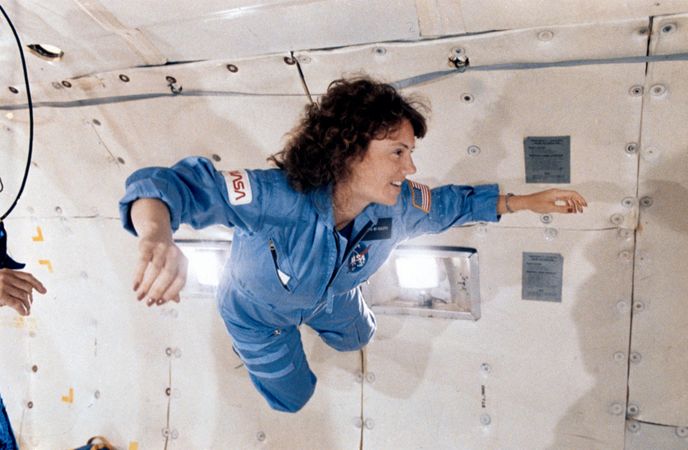 Astronaut Christa McAuliffe in training in 1985