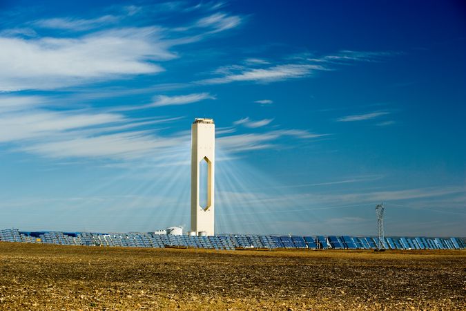 Tall tower in photovoltaic power station