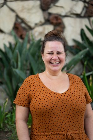 Portrait of beautiful woman smiling and looking at camera