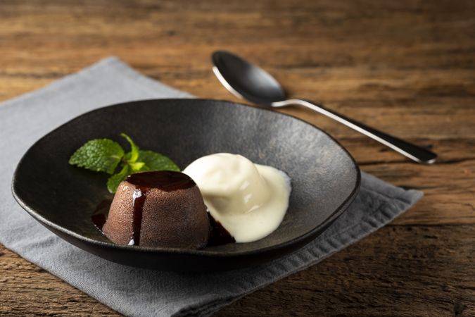 Petit Gateau dessert with ice cream.