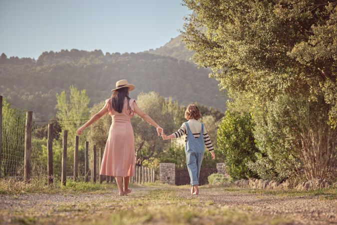 Mother and son in countryside