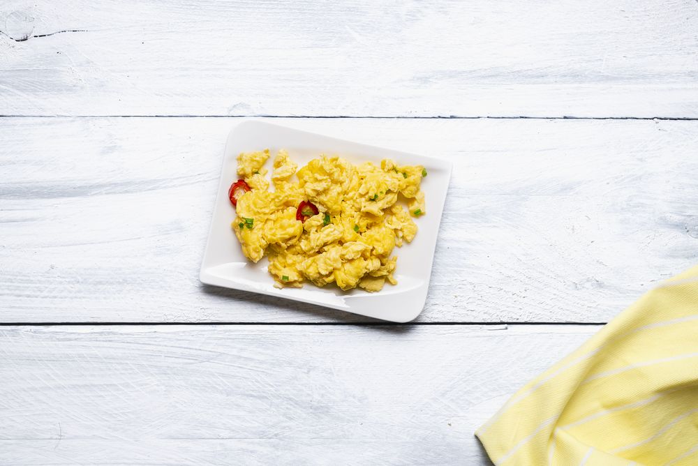 Scrambled eggs served on a plate