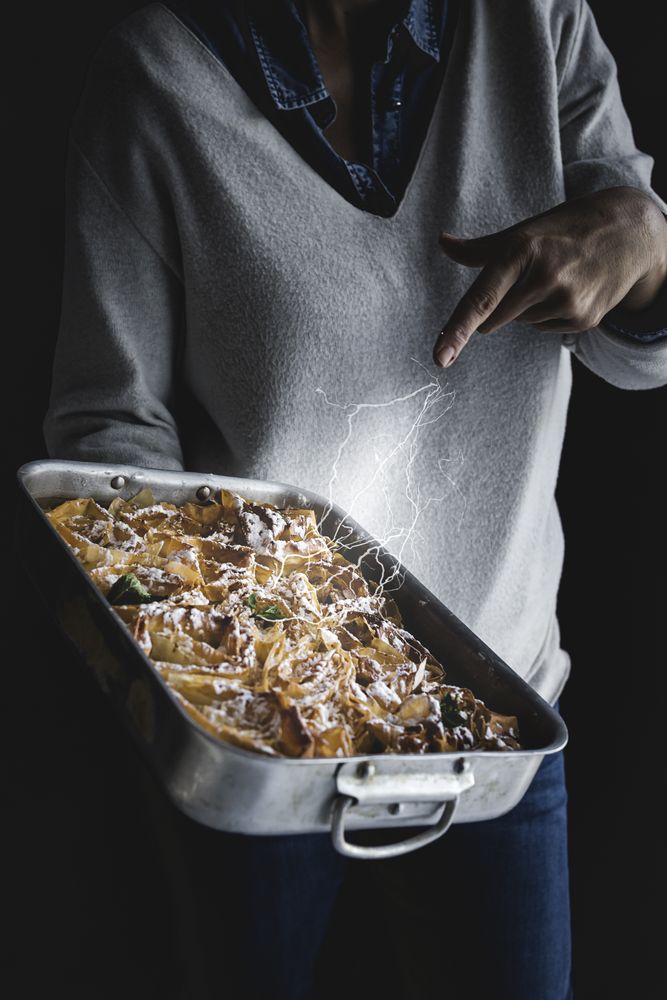 Filo dough with flower shape with hands of unrecognizable woman