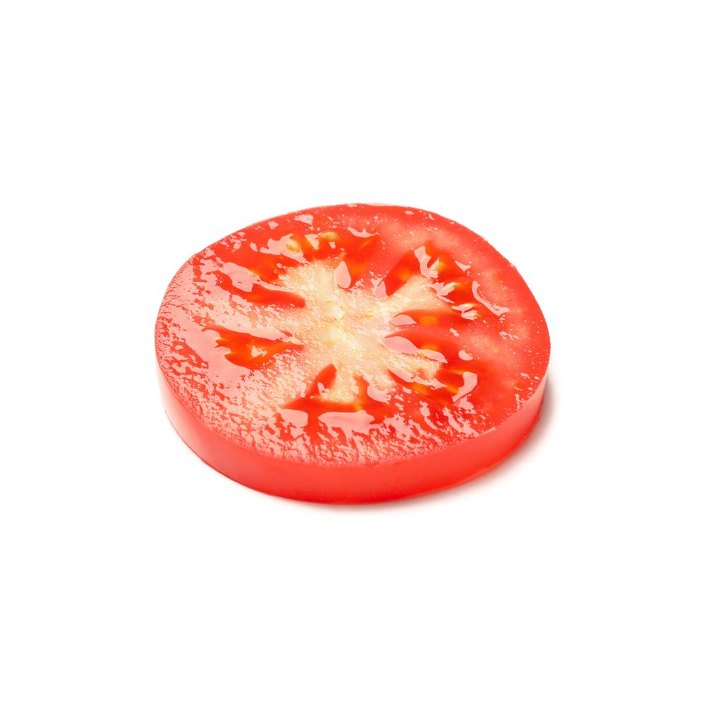Slice of tasty tomato isolated on neutral background