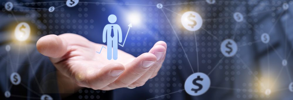 Person holding digital avatar in hand